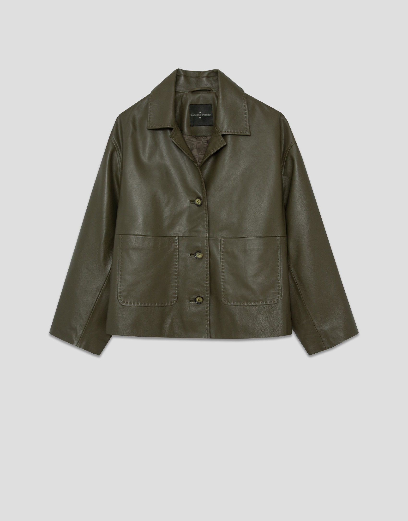 Green napa leather jacket with pockets - Woman | Roberto Verino