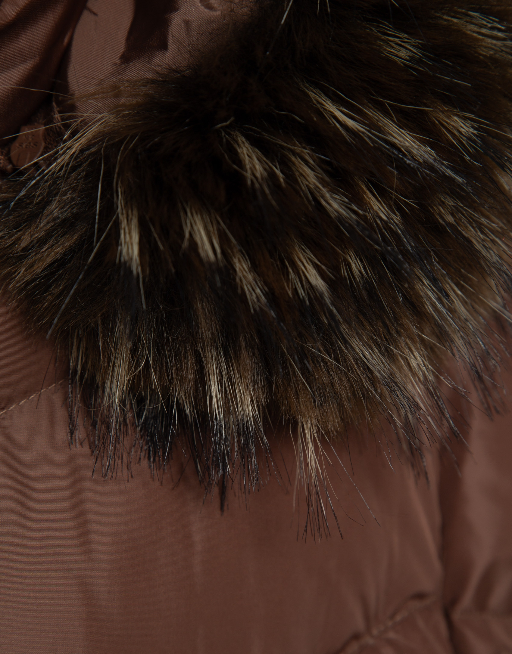Long brown down jacket with removable hood ... | Roberto Verino