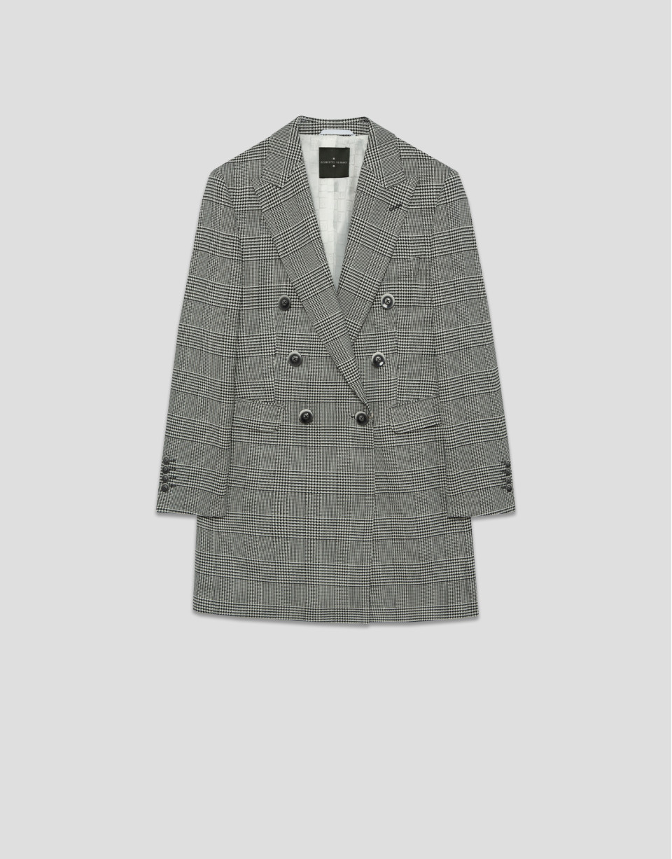 Black and white Welsh plaid double-breasted coat | Roberto Verino