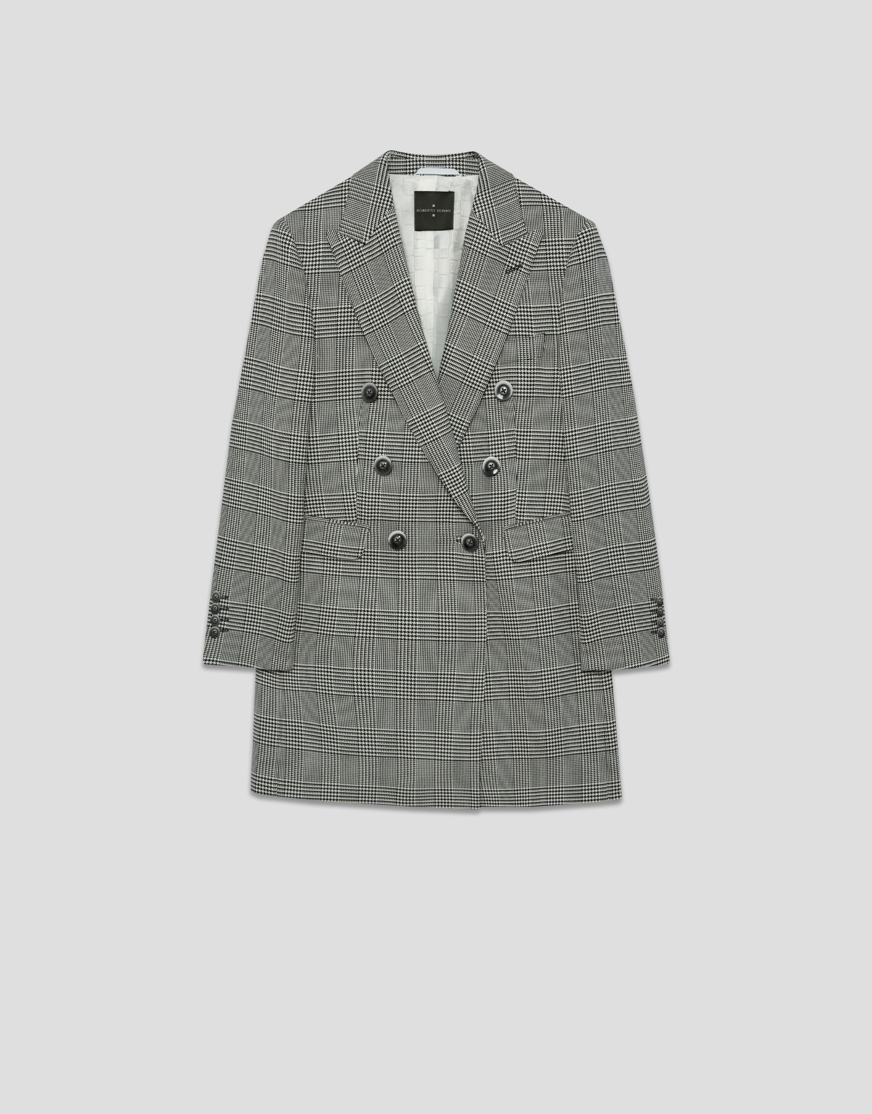 Black and white Welsh plaid double-breasted coat | Roberto Verino