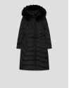 Long black down jacket with removable hood ... | Roberto Verino