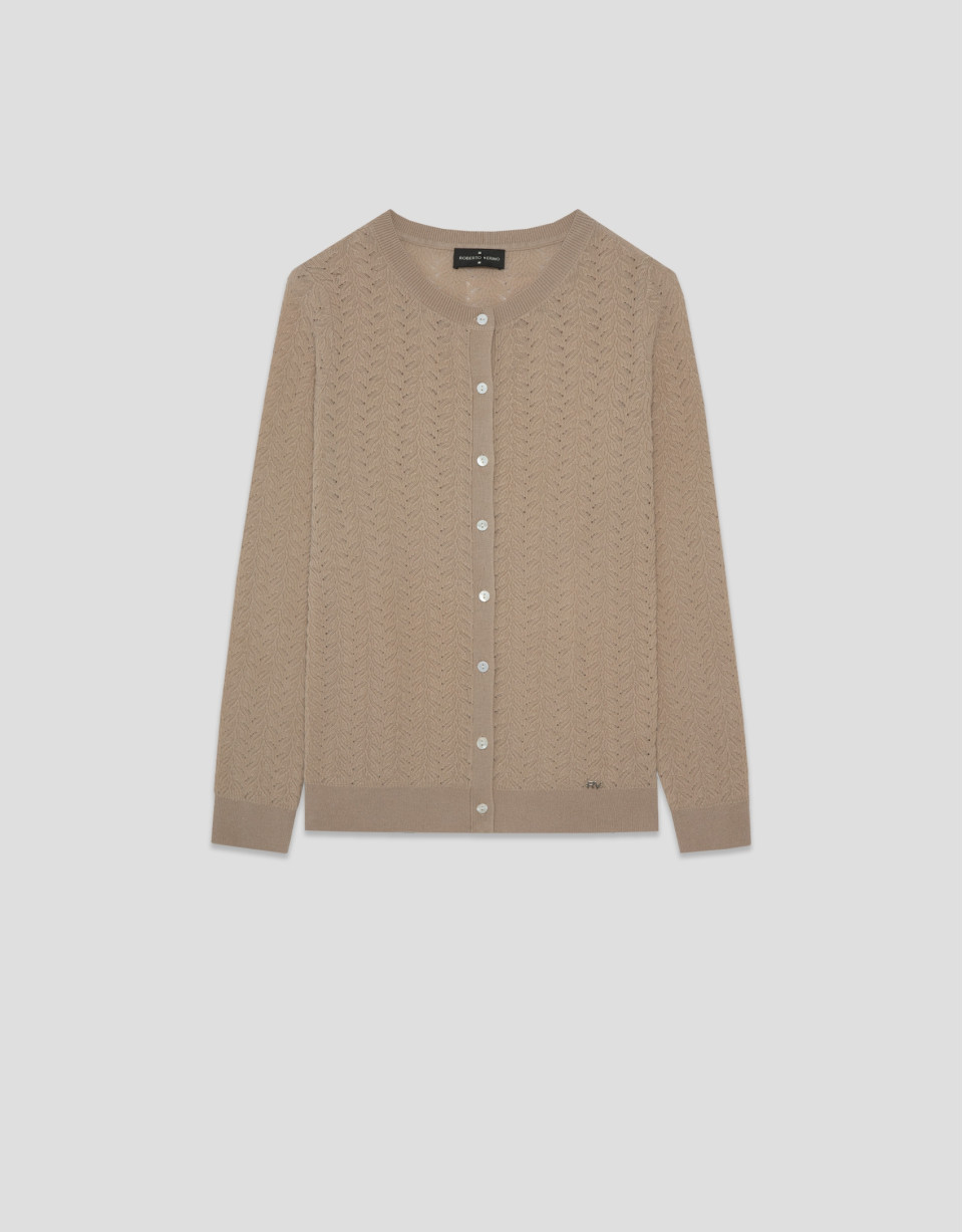 Chaqueta punto lana espiga calada beige - Mujer | Roberto Verino