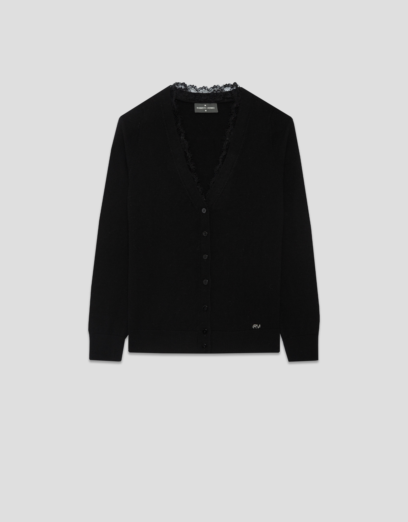 Fine knit jacket with V-neck and lace - Woman | Roberto Verino