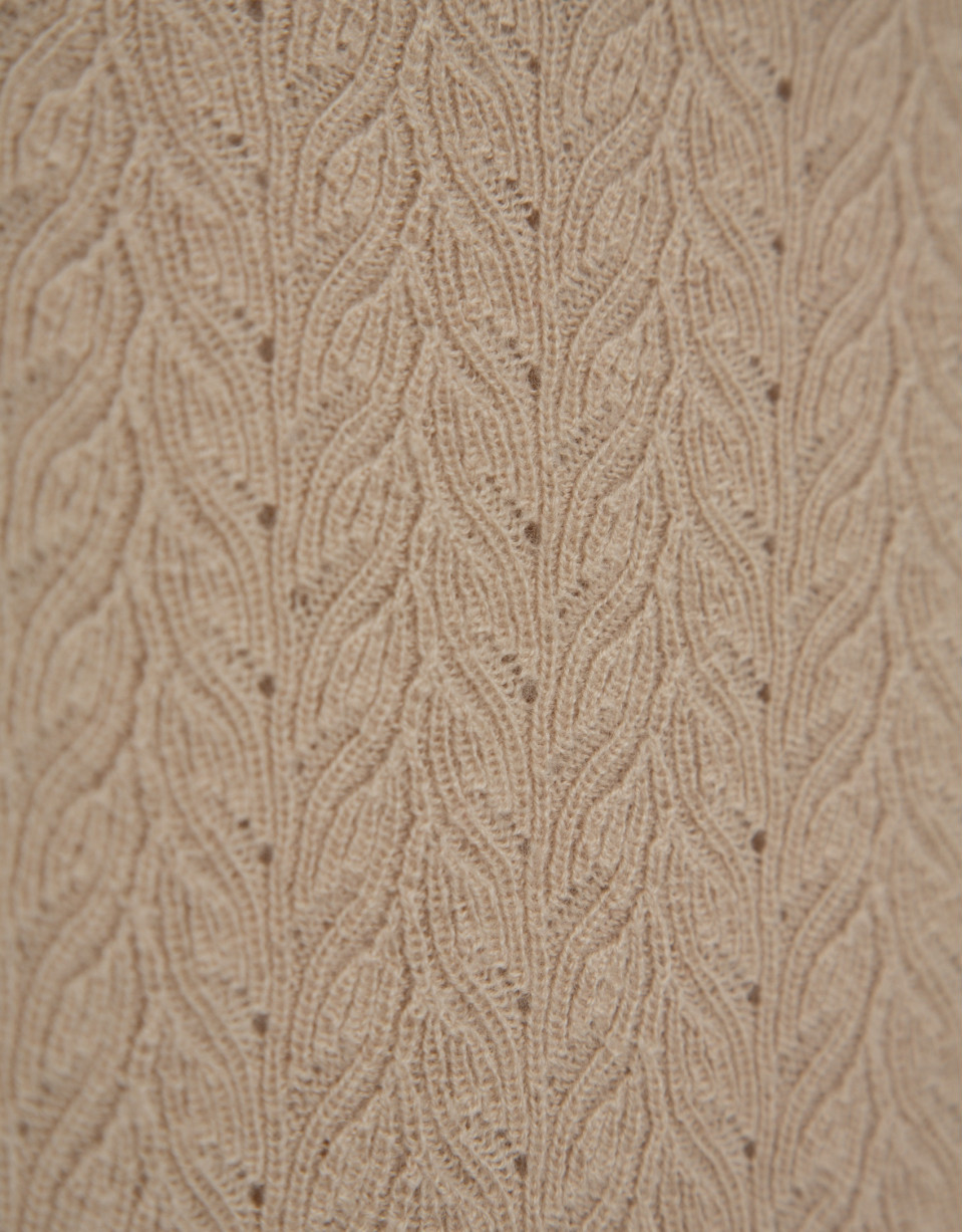 Beige openwork herringbone wool knit ... | Roberto Verino