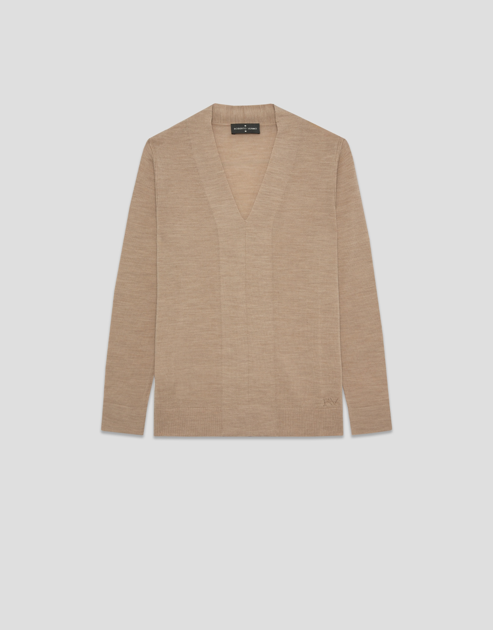 Beige fine gauge wool V-neck sweater - Woman | Roberto Verino
