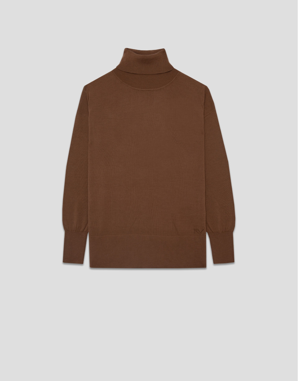 Camel wool turtleneck sweater in fine knit | Roberto Verino