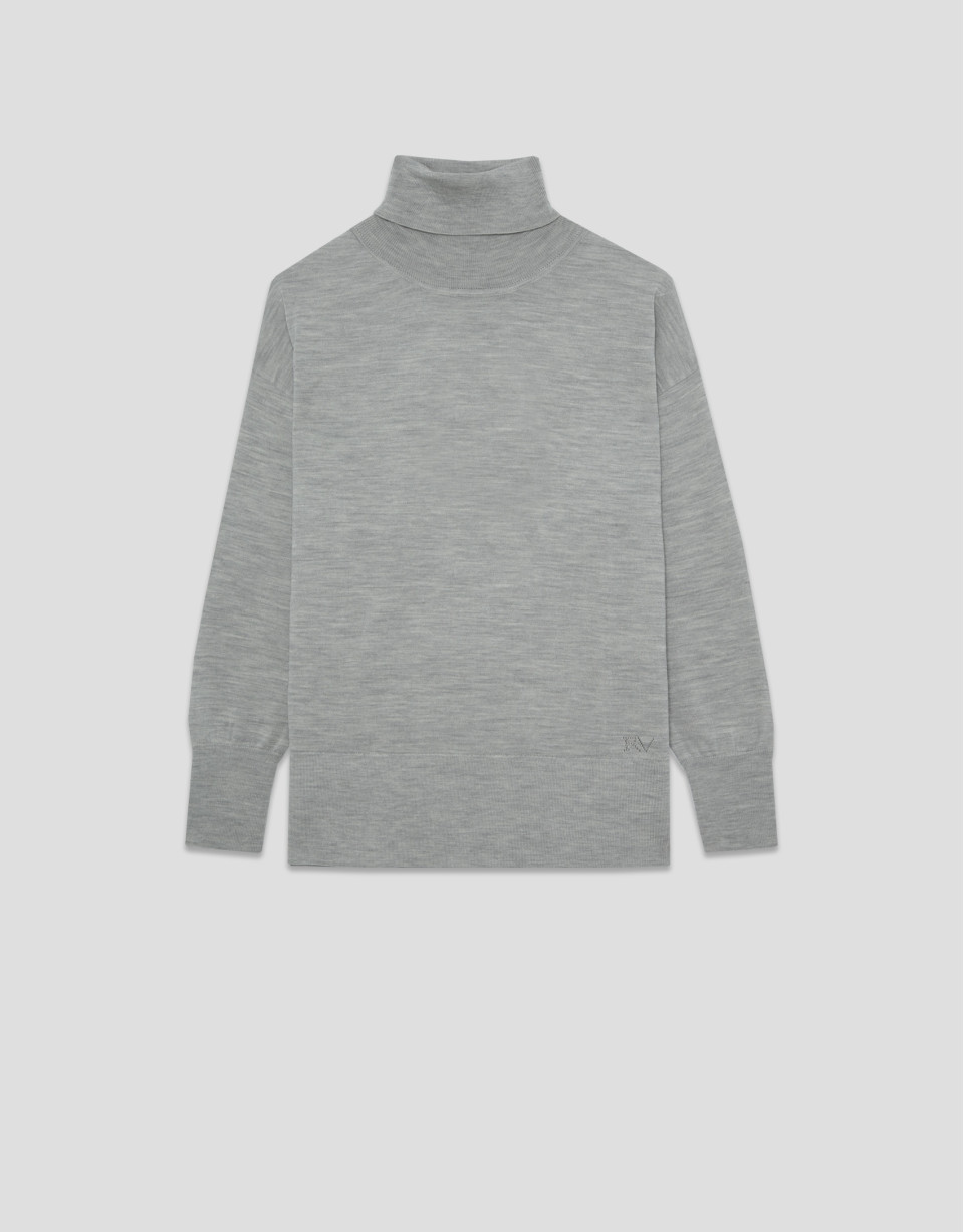Turtleneck sweater in fine gray wool knit | Roberto Verino