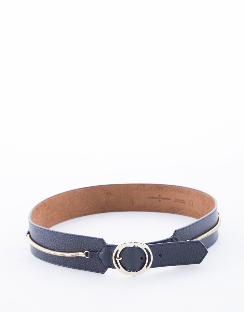 Wide navy blue leather belt