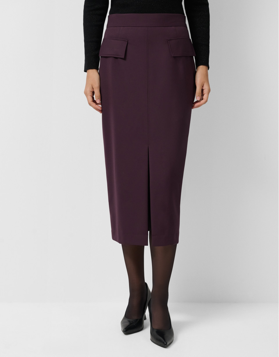 Straight midi skirt with front slit in aubergine | Roberto Verino