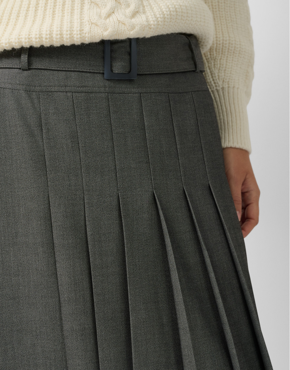 Falda midi recta con tablas delanteras gris | Roberto Verino
