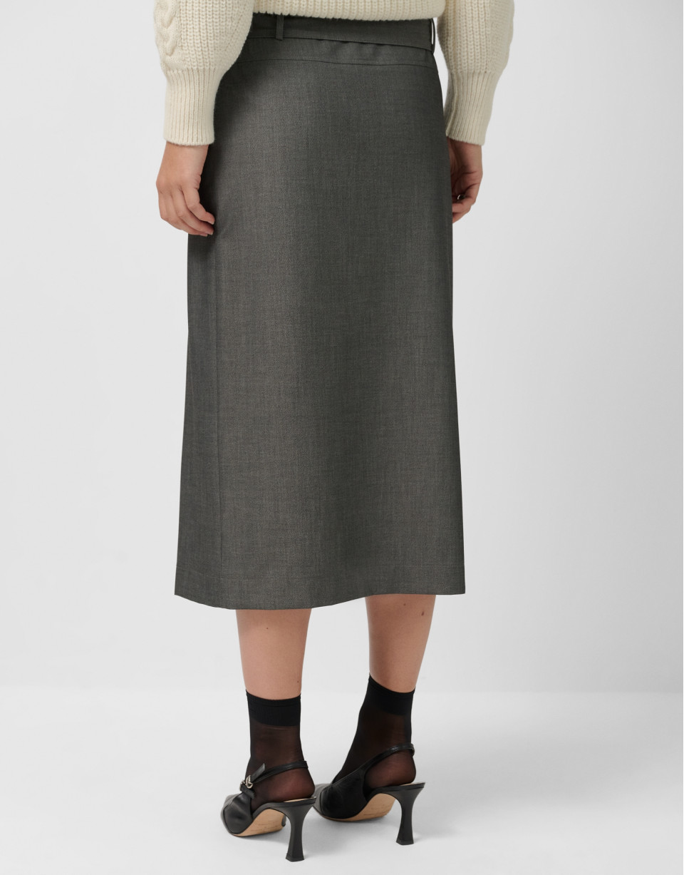 Falda midi recta con tablas delanteras gris | Roberto Verino
