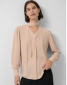 Beige oversized bow-neck blouse - Woman | Roberto Verino