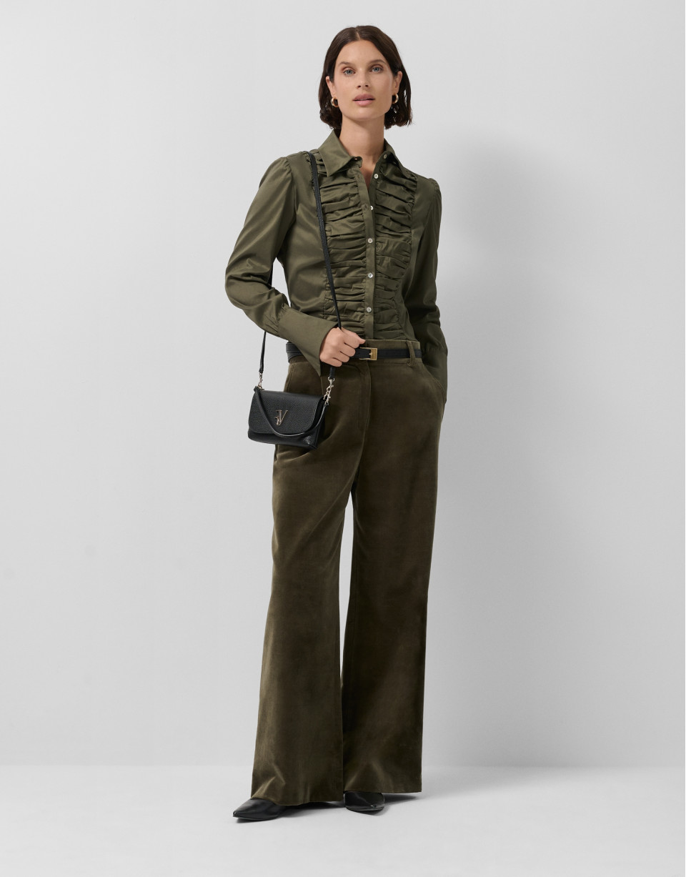 Dark green draped bib shirt - Woman - AW2025 | Roberto Verino