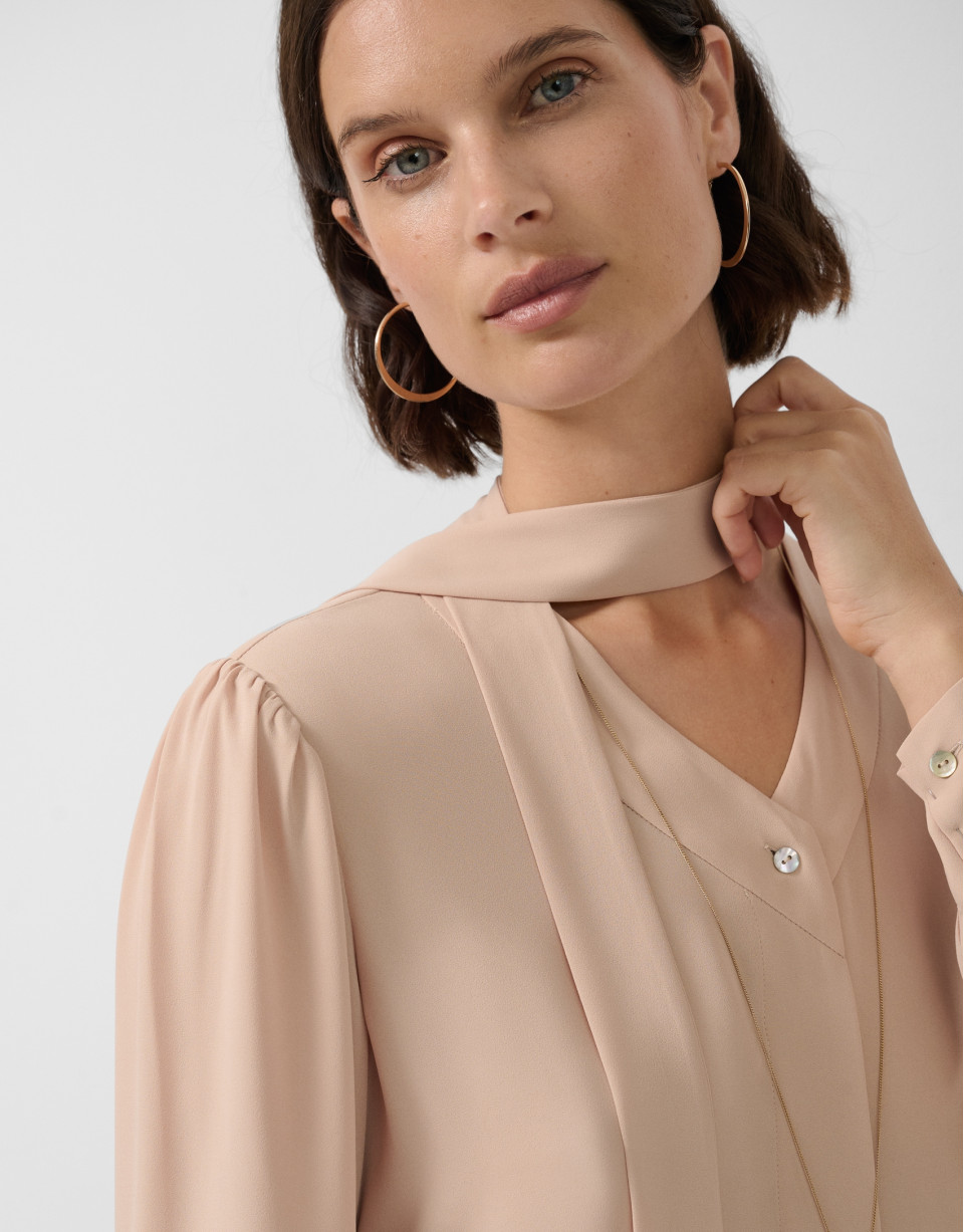 Beige oversized bow-neck blouse - Woman | Roberto Verino