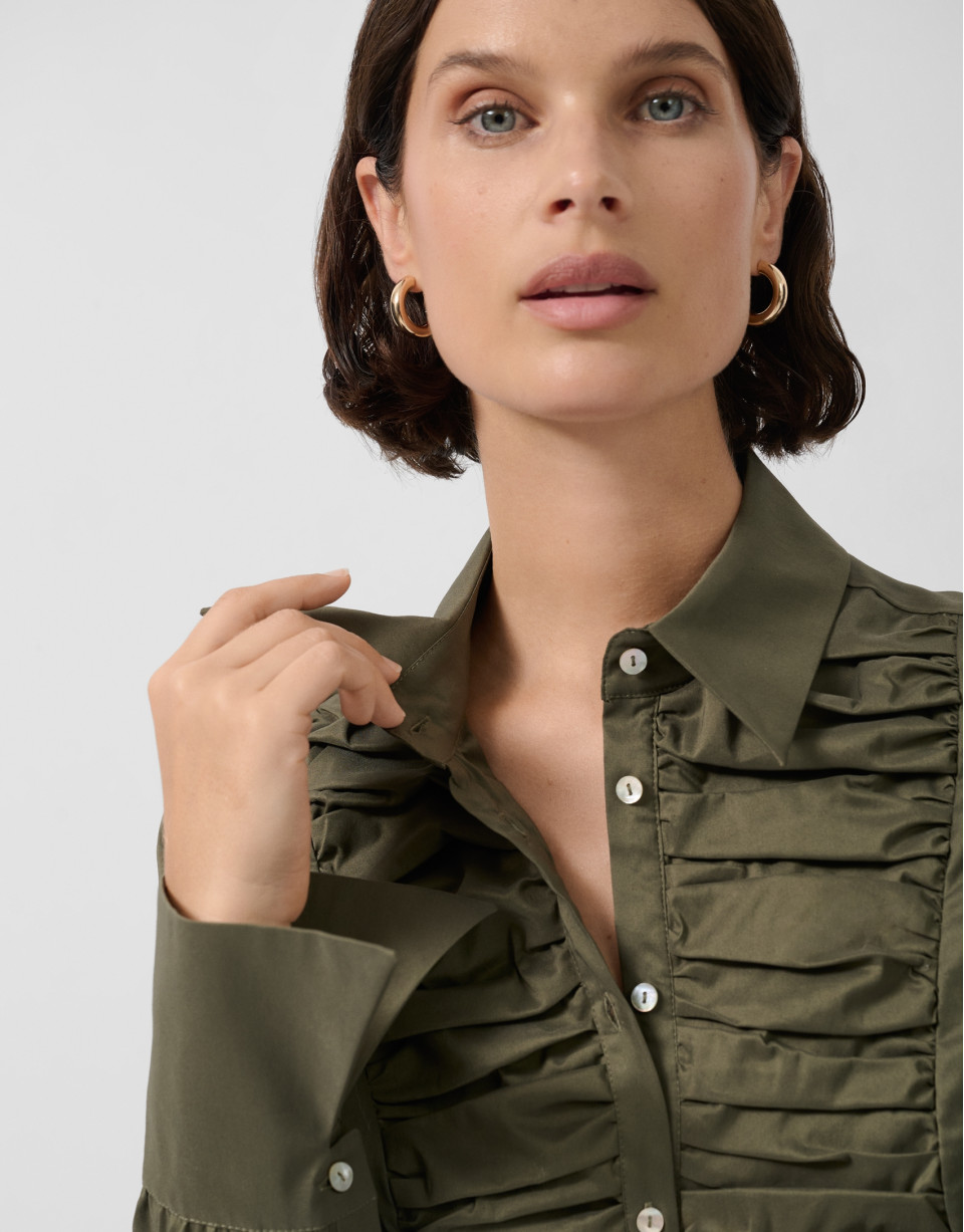 Camisa con pechera drapeada verde oscuro | Roberto Verino