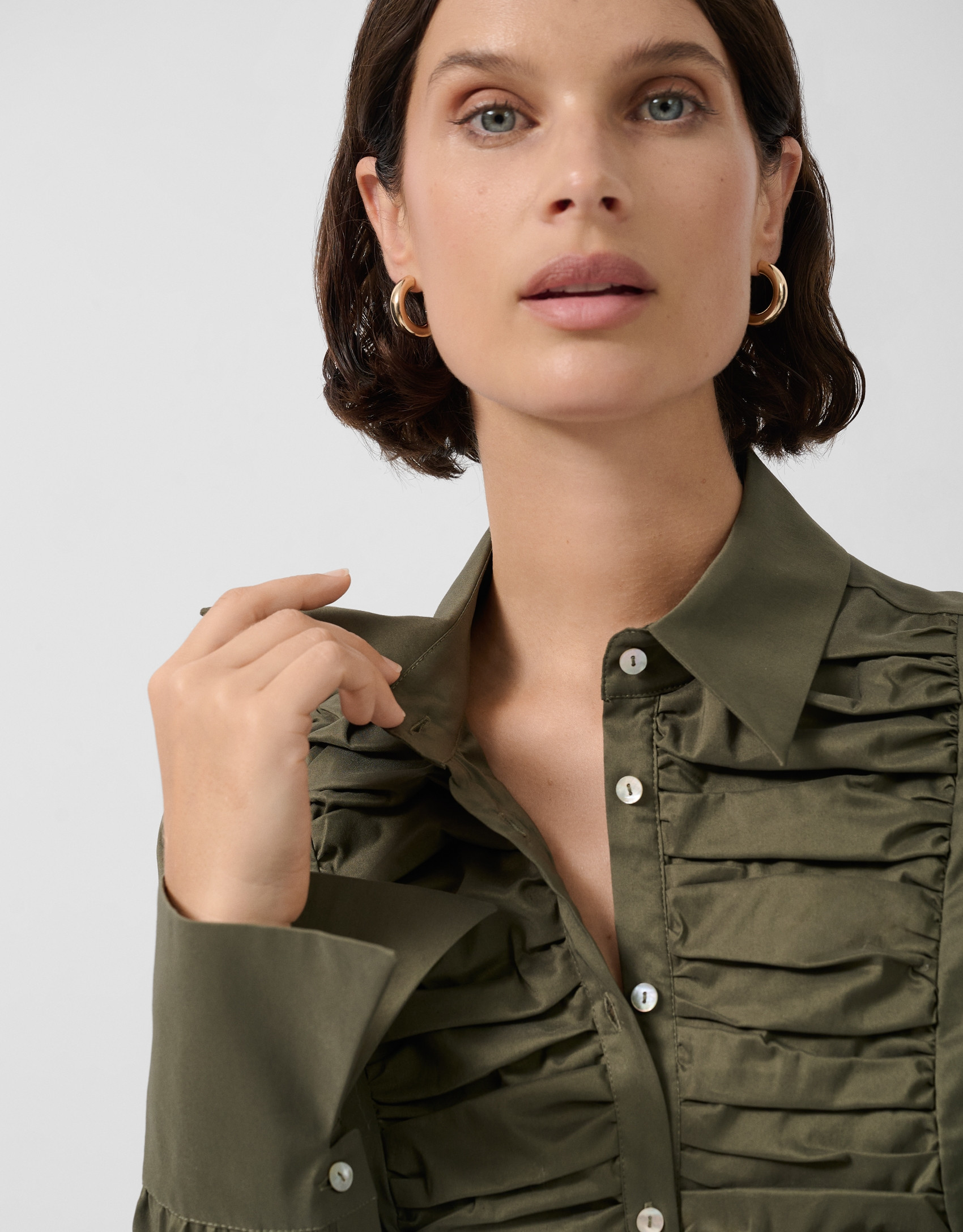 Camisa con pechera drapeada verde oscuro | Roberto Verino
