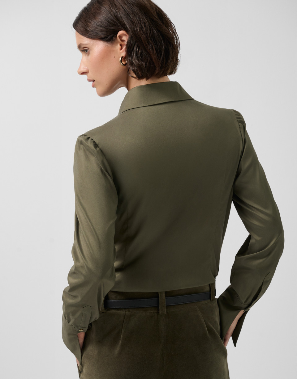 Camisa con pechera drapeada verde oscuro | Roberto Verino