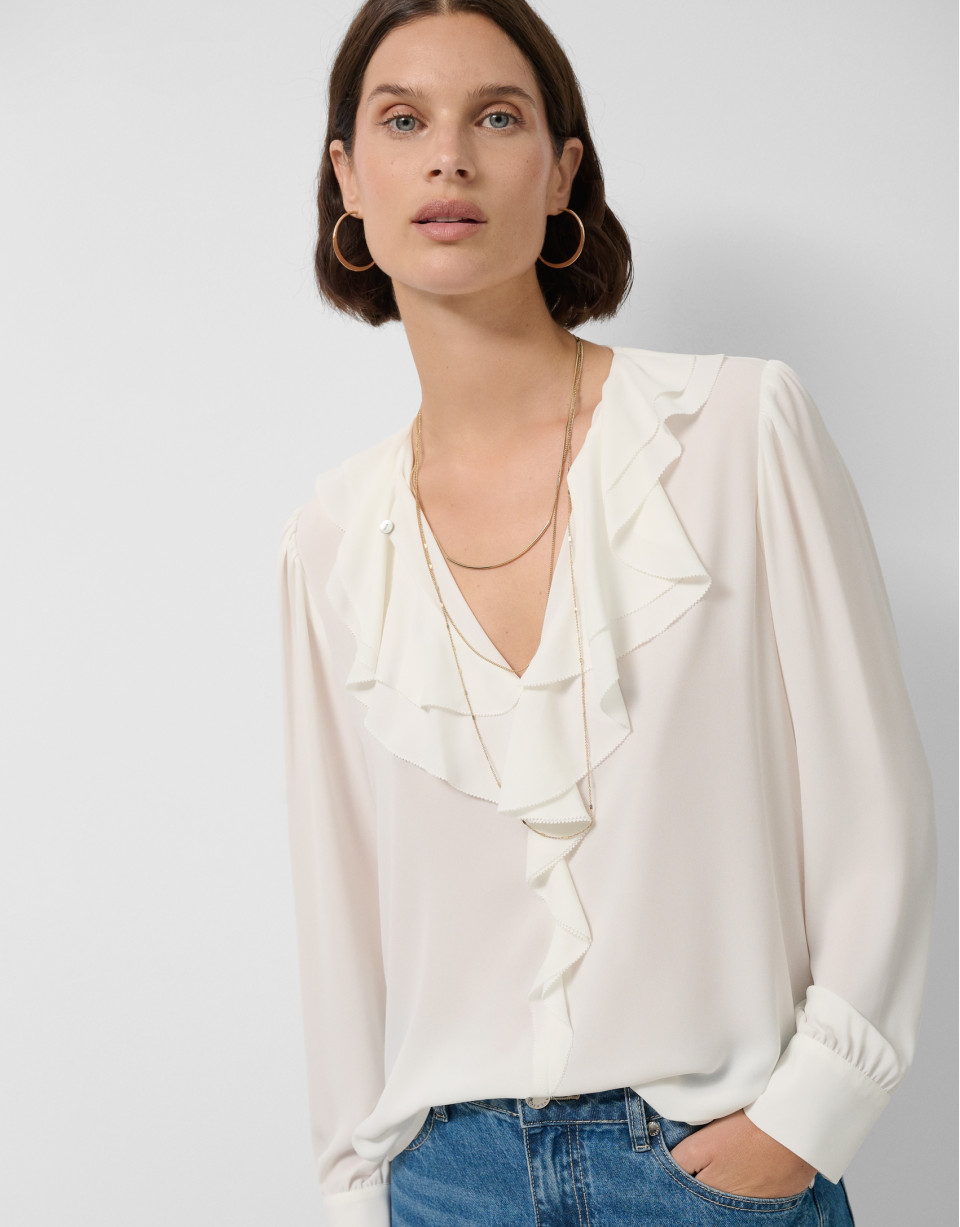 Blusa manga larga crudo con volante - Mujer | Roberto Verino