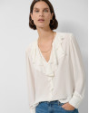 Ecru long-sleeved blouse with ruffle - Woman | Roberto Verino