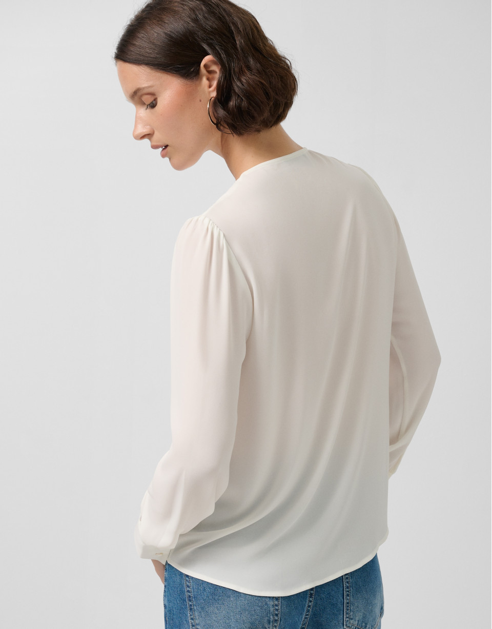 Ecru long-sleeved blouse with ruffle - Woman | Roberto Verino