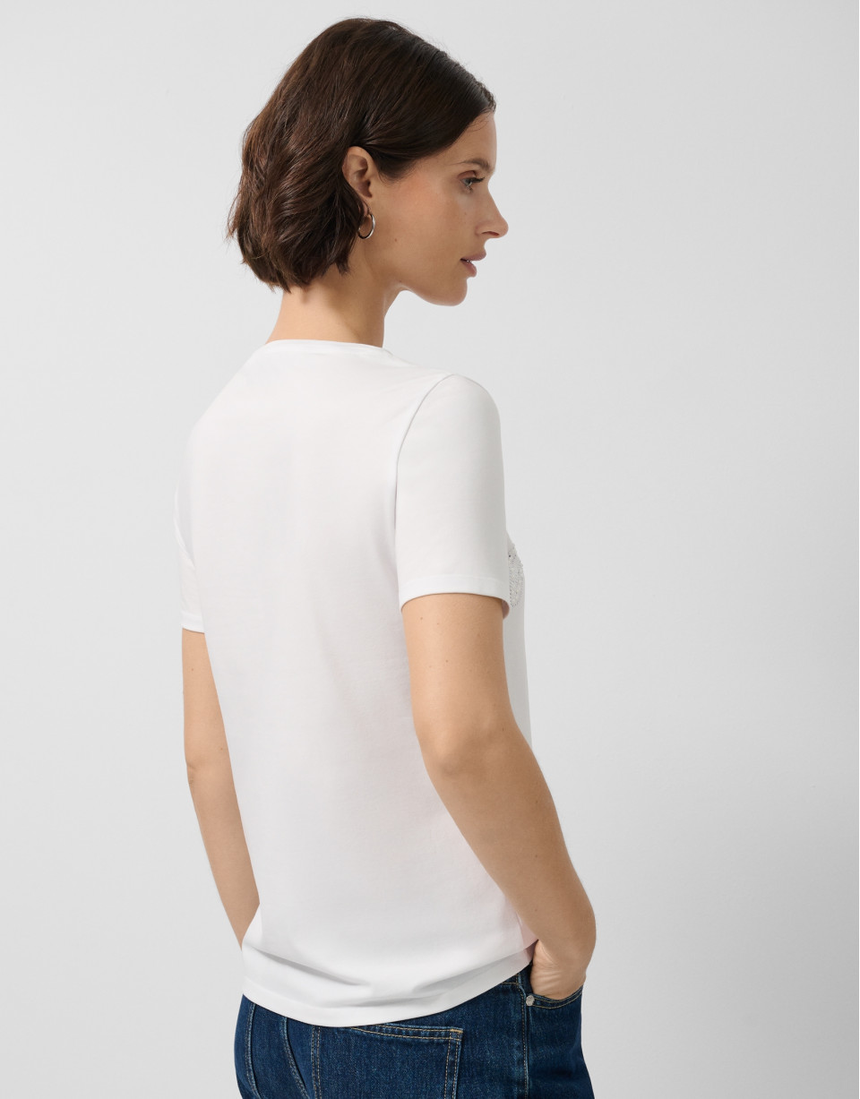 White short-sleeved T-shirt with Verino ... | Roberto Verino
