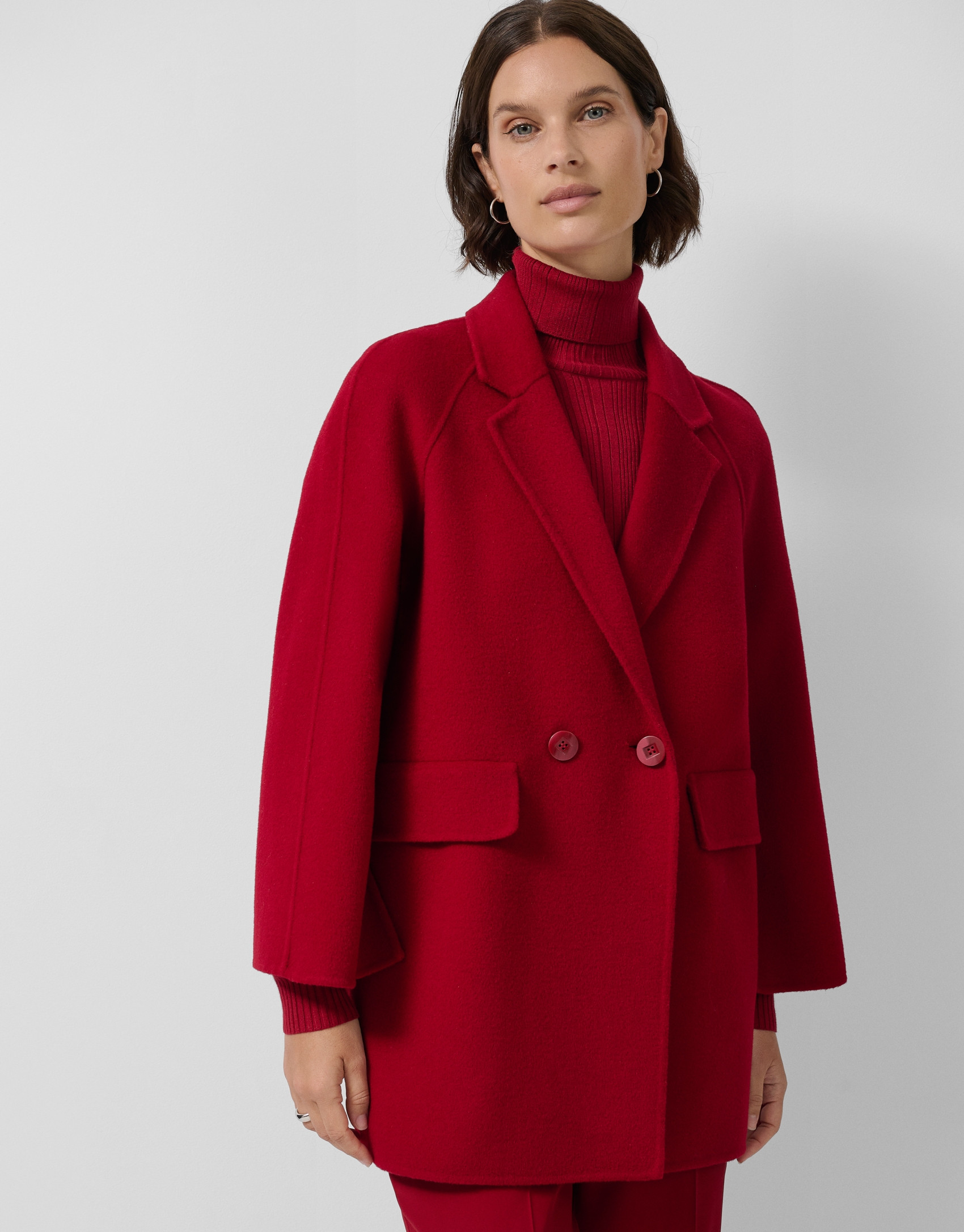 Red double-sided three-quarter length short coat | Roberto Verino