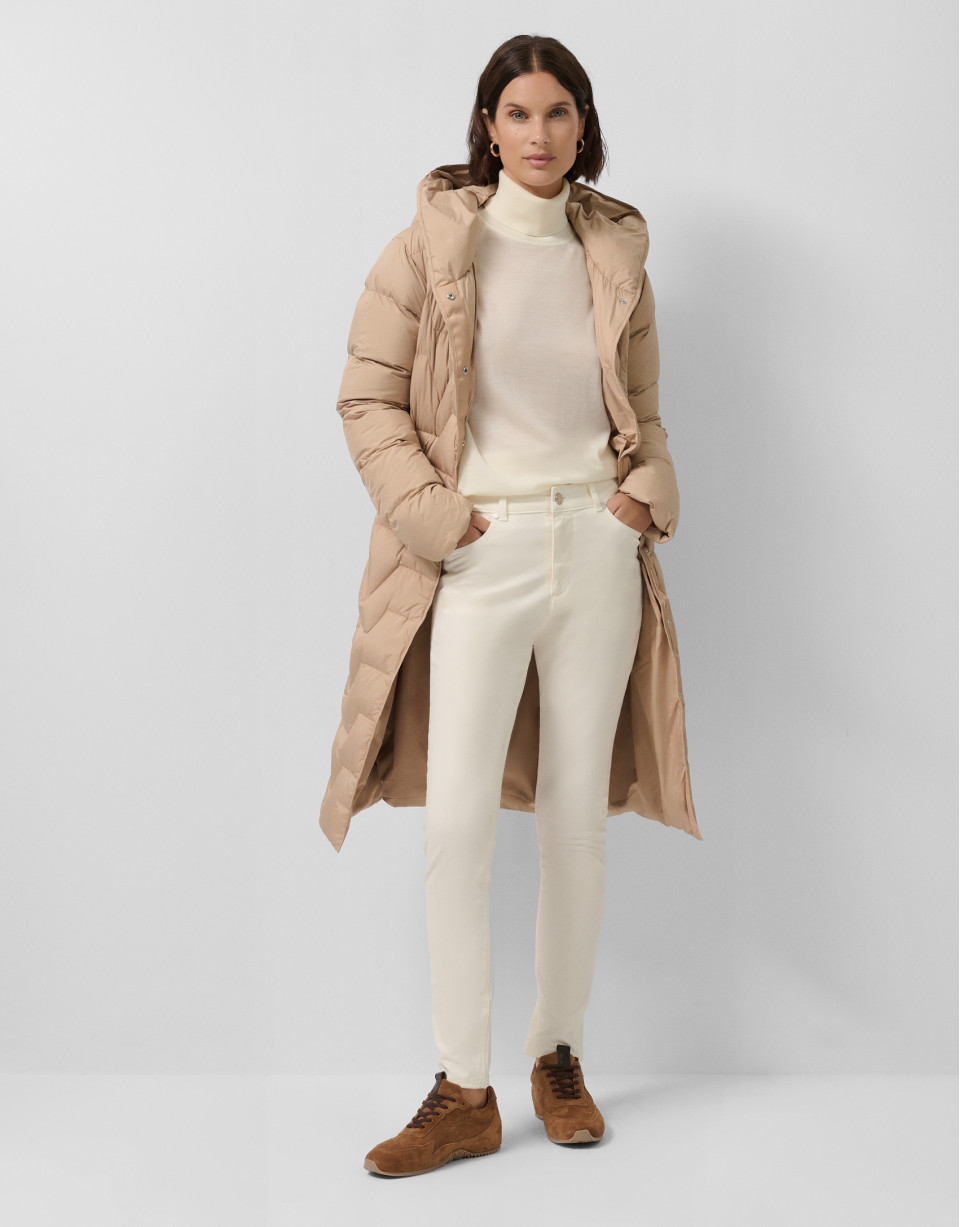 Camel long down jacket with hood - Woman | Roberto Verino
