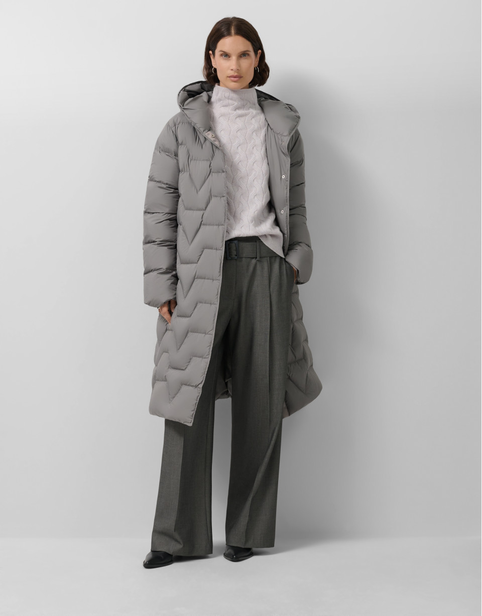 Long down jacket with grey hood - Woman | Roberto Verino