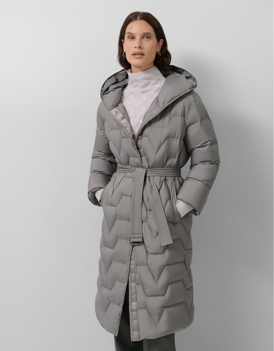 Long down jacket with grey hood - Woman | Roberto Verino
