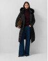 Long black down jacket with removable hood ... | Roberto Verino