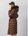 Long brown down jacket with removable hood ... | Roberto Verino
