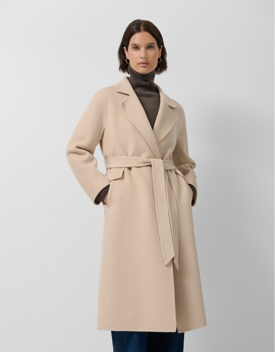 Beige double-sided oversized long coat - Woman | Roberto Verino