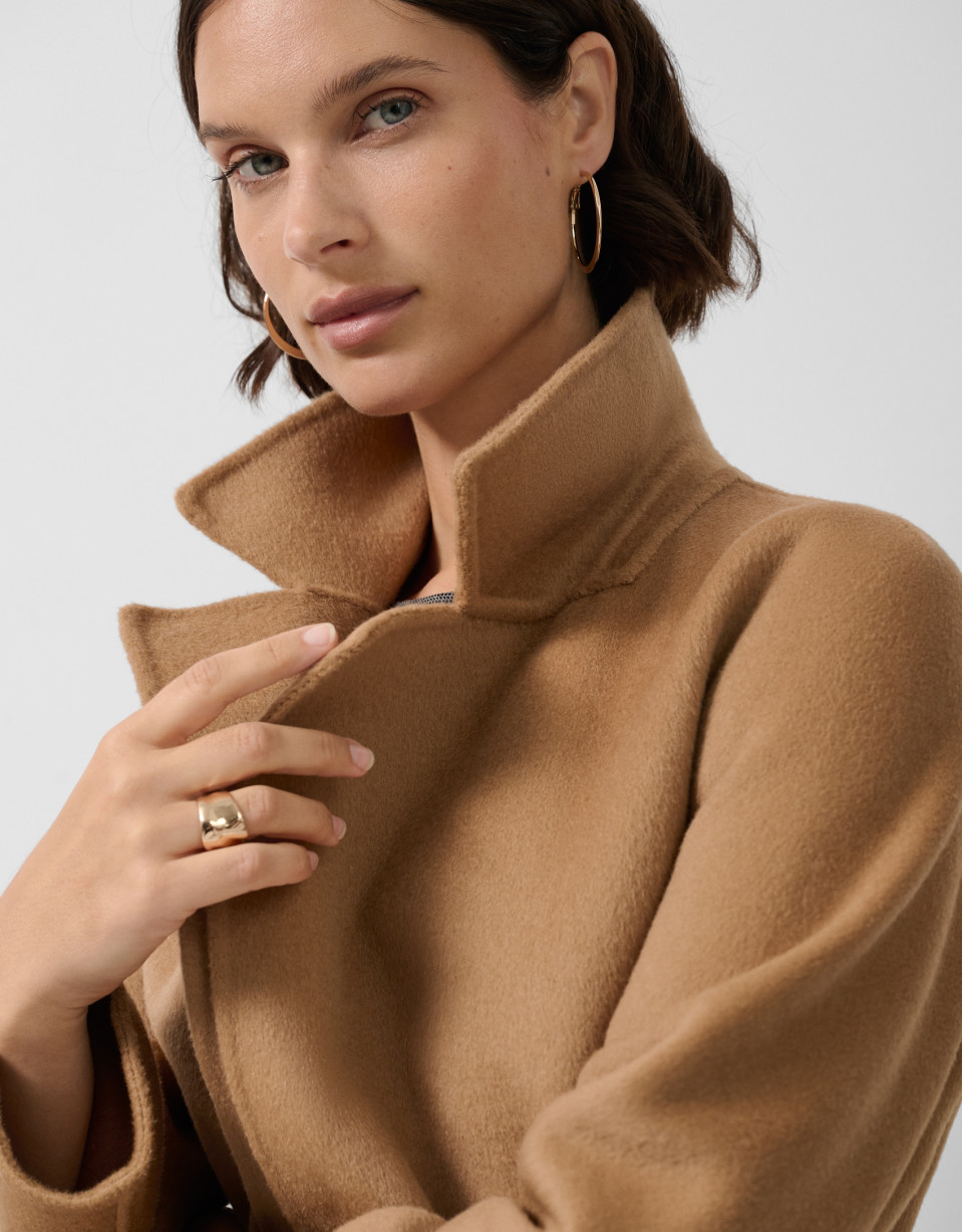 Camel double-sided oversized long coat - Woman | Roberto Verino