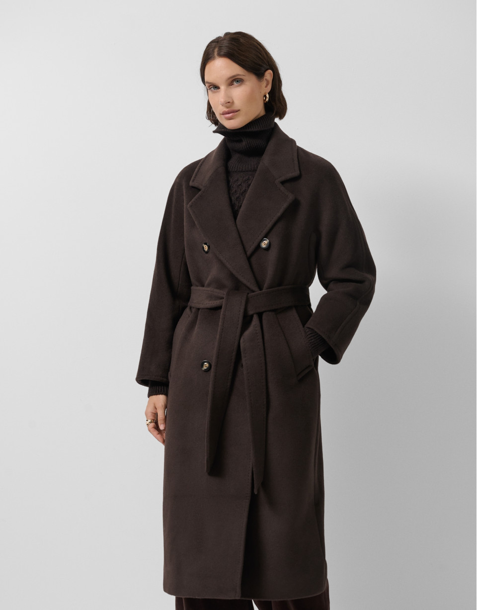 Long  light brown double-breasted coat - Woman | Roberto Verino