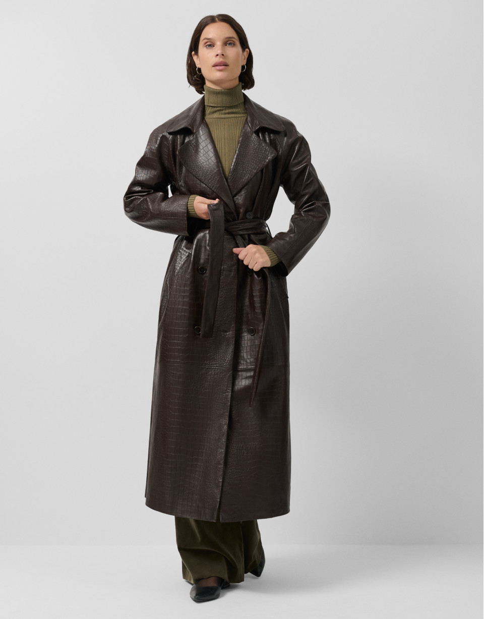 Long brown napa trench coat - Woman - AW2025 | Roberto Verino