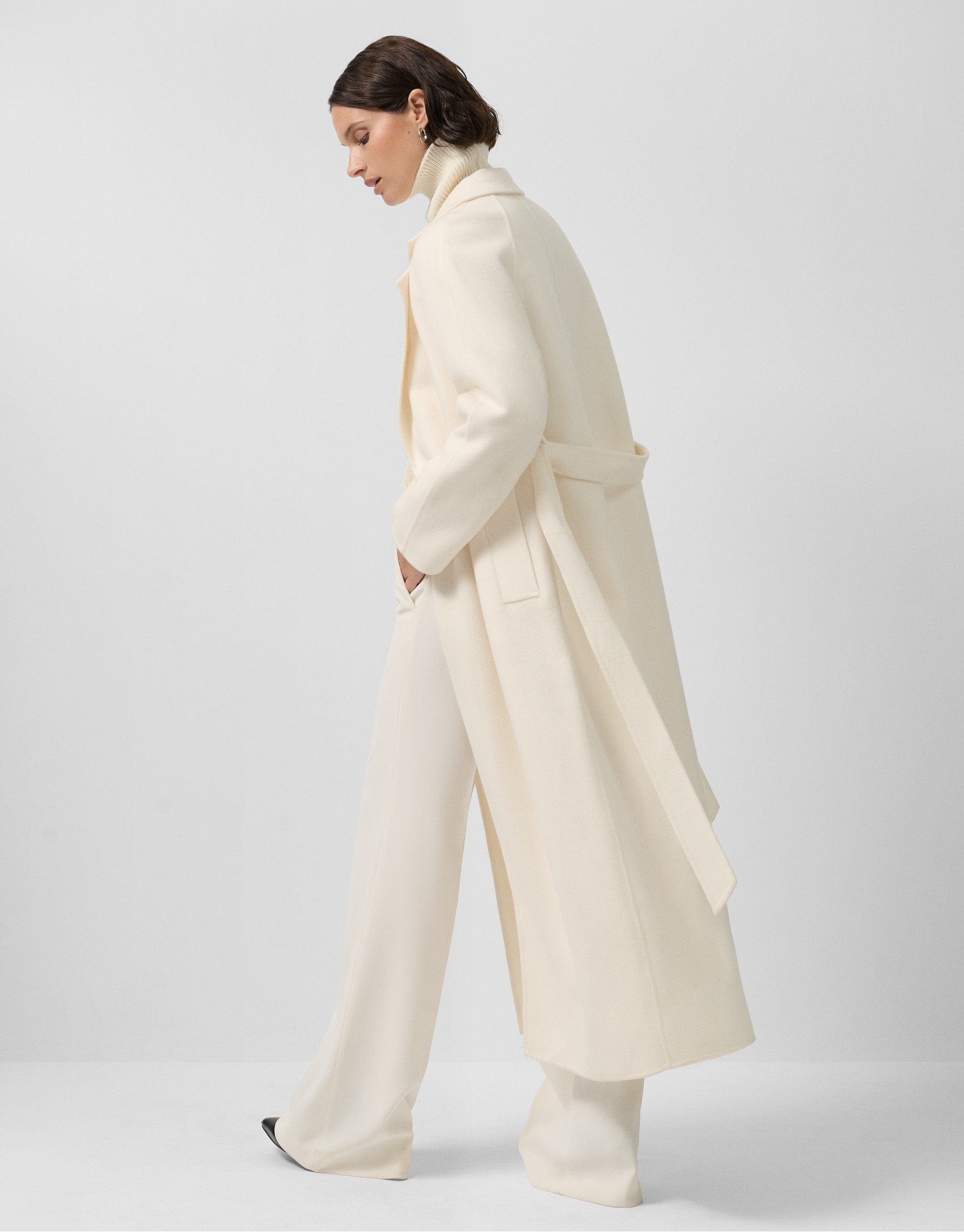 Long coat in white double-sided cloth - Woman | Roberto Verino
