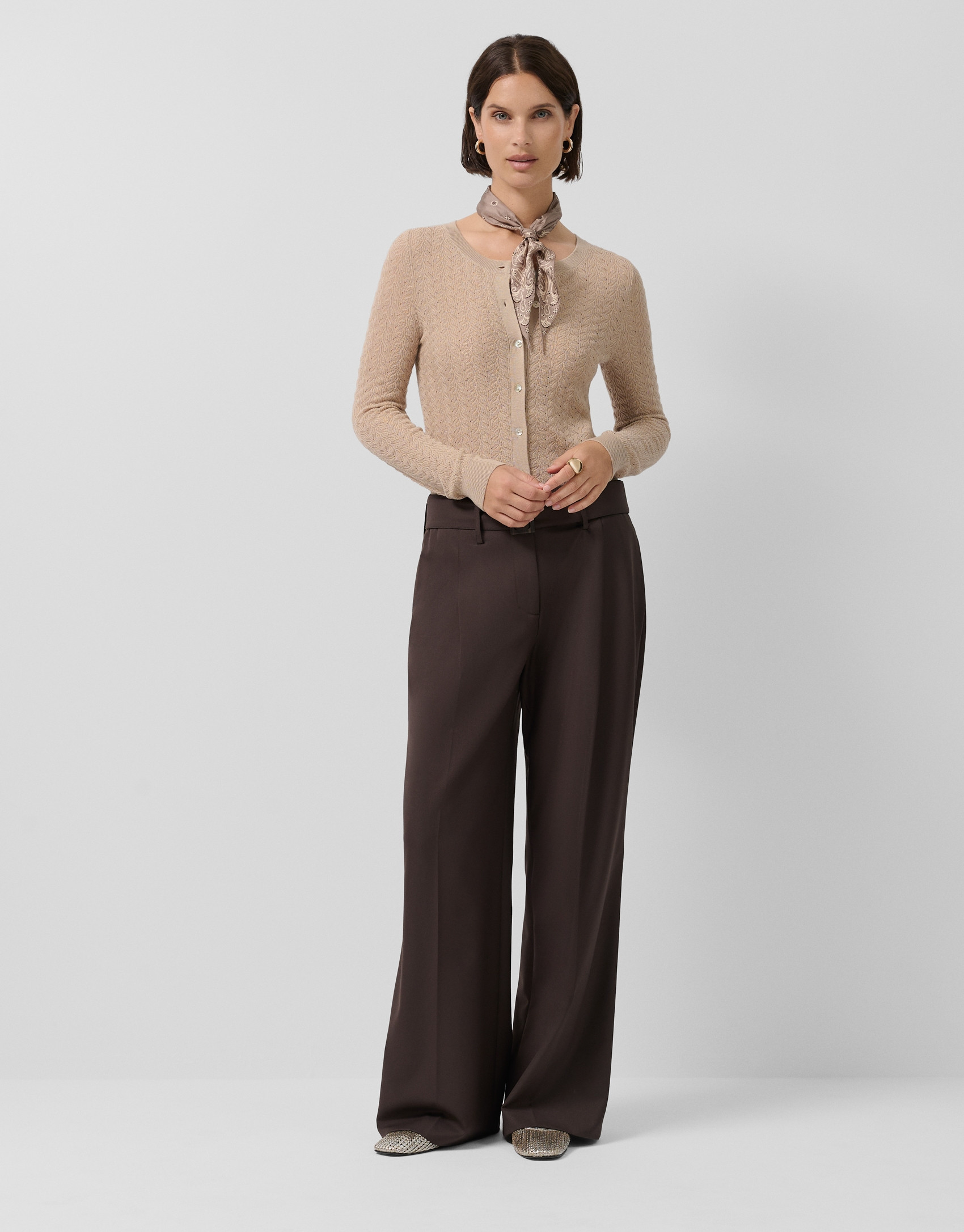 Chaqueta punto lana espiga calada beige - Mujer | Roberto Verino