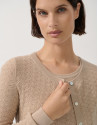 Beige openwork herringbone wool knit jacket | Roberto Verino