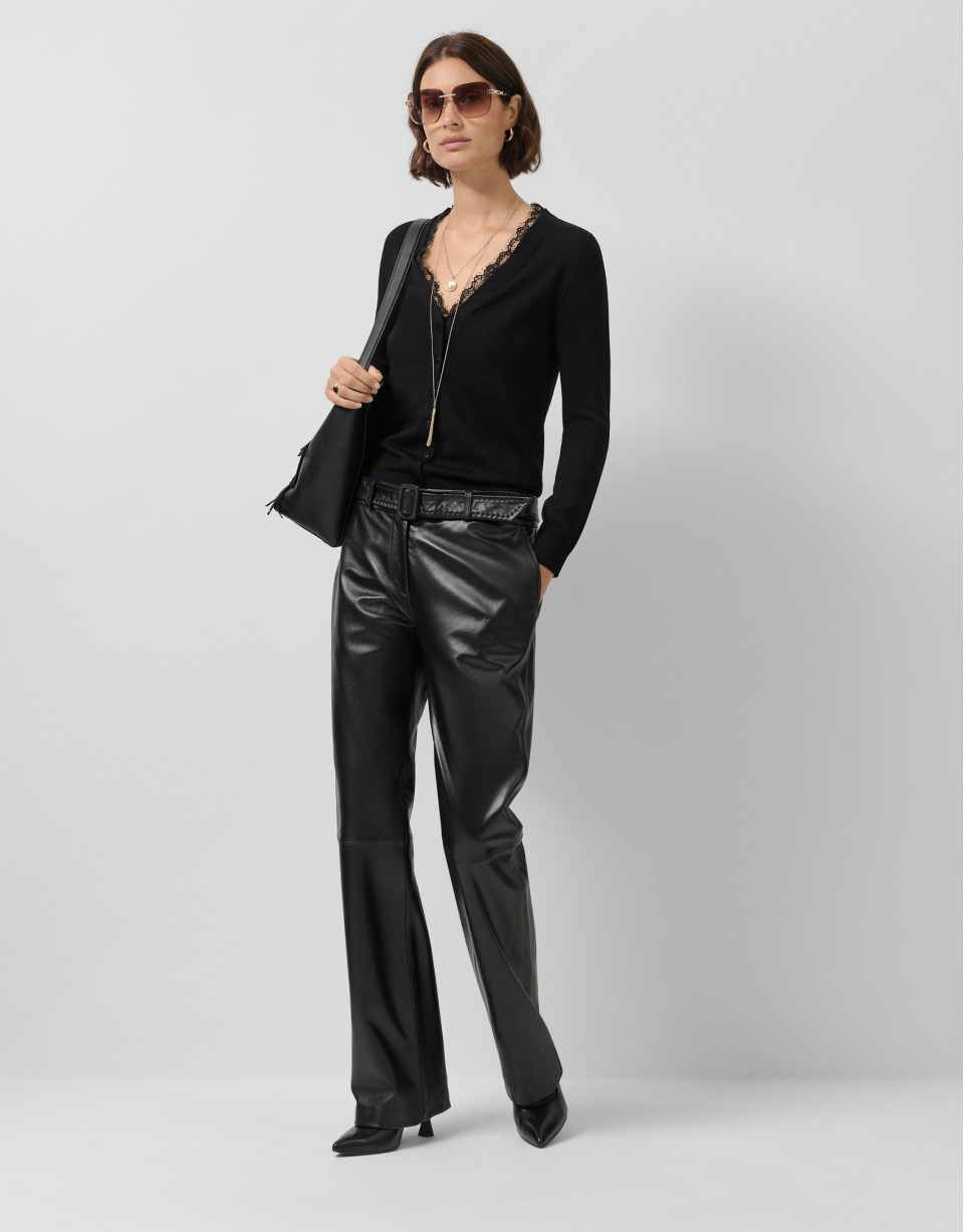 Fine knit jacket with V-neck and lace - Woman | Roberto Verino