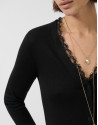 Fine knit jacket with V-neck and lace - Woman | Roberto Verino