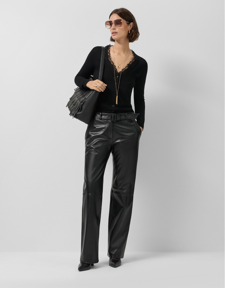 Fine knit jacket with V-neck and lace - Woman | Roberto Verino