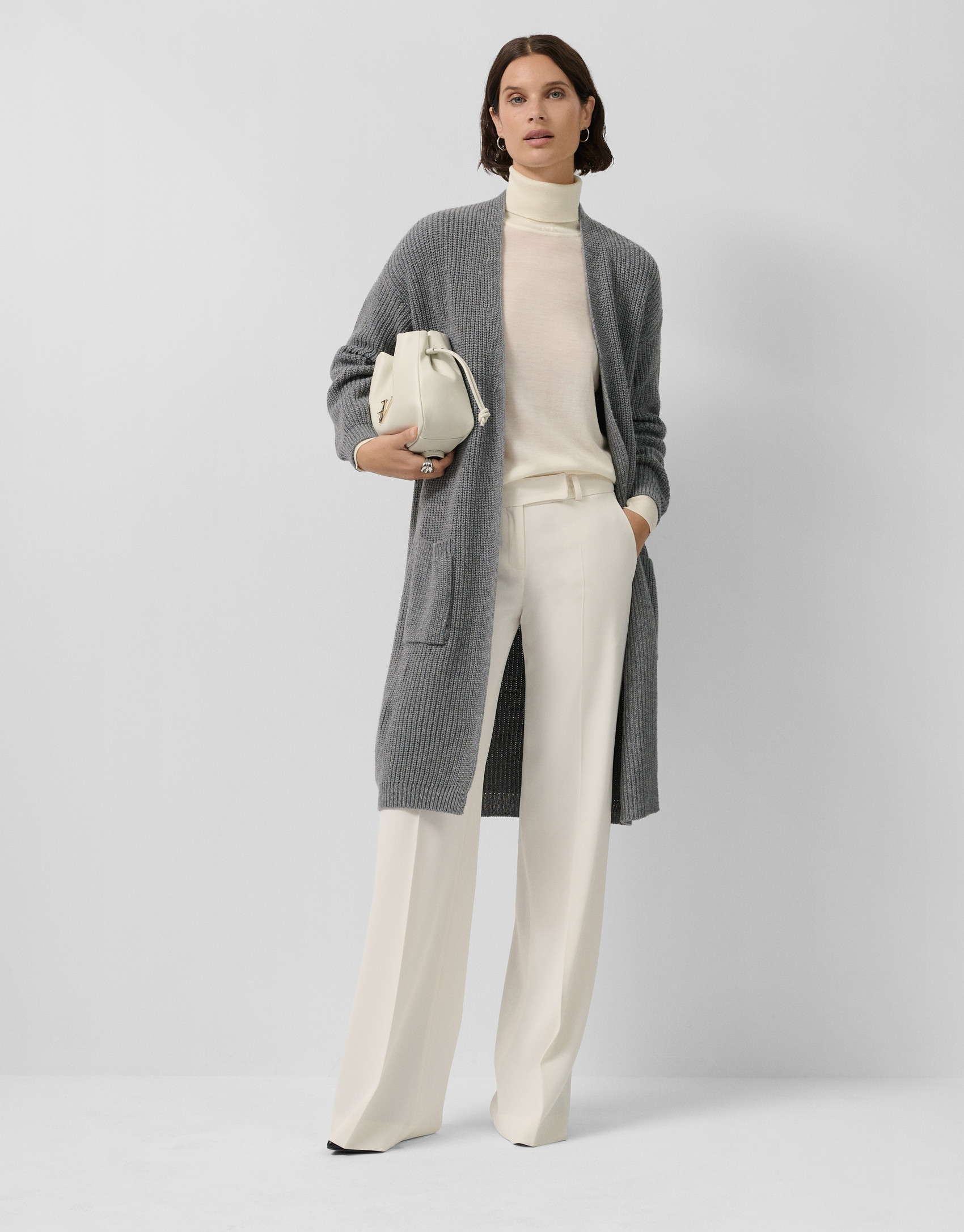 Chaqueta larga punto grueso gris - Mujer | Roberto Verino