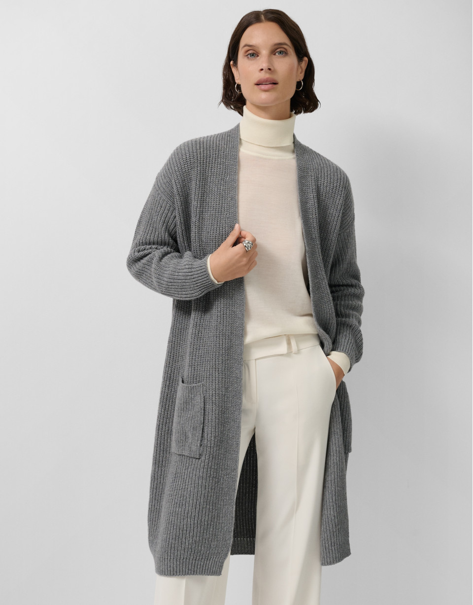 Chaqueta larga punto grueso gris - Mujer | Roberto Verino