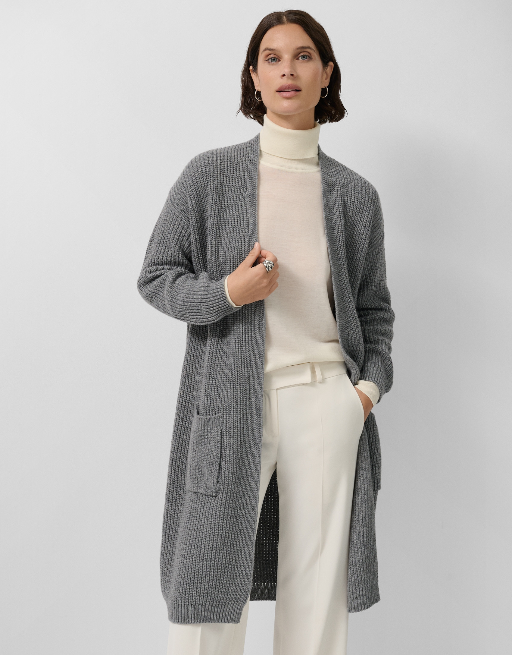 Chaqueta larga punto grueso gris - Mujer | Roberto Verino