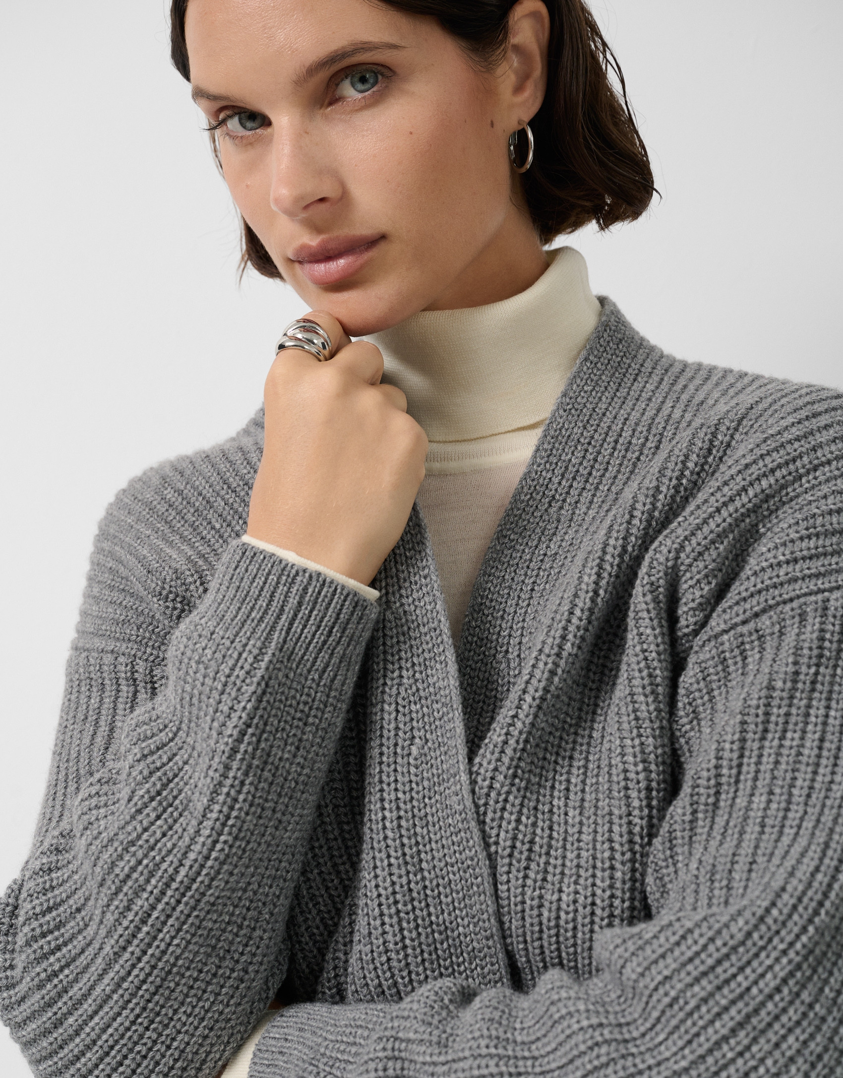 Chaqueta larga punto grueso gris - Mujer | Roberto Verino