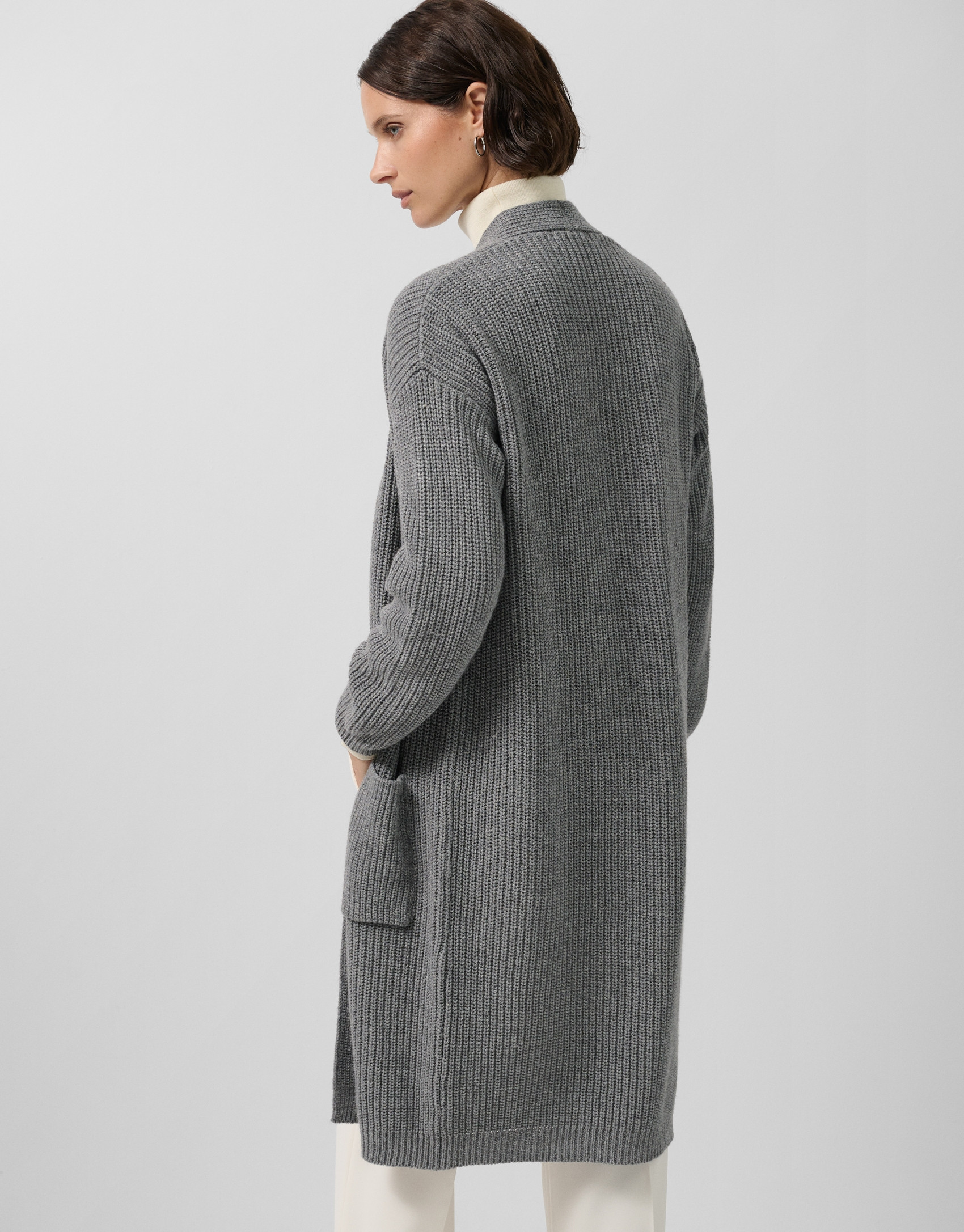 Chaqueta larga punto grueso gris - Mujer | Roberto Verino