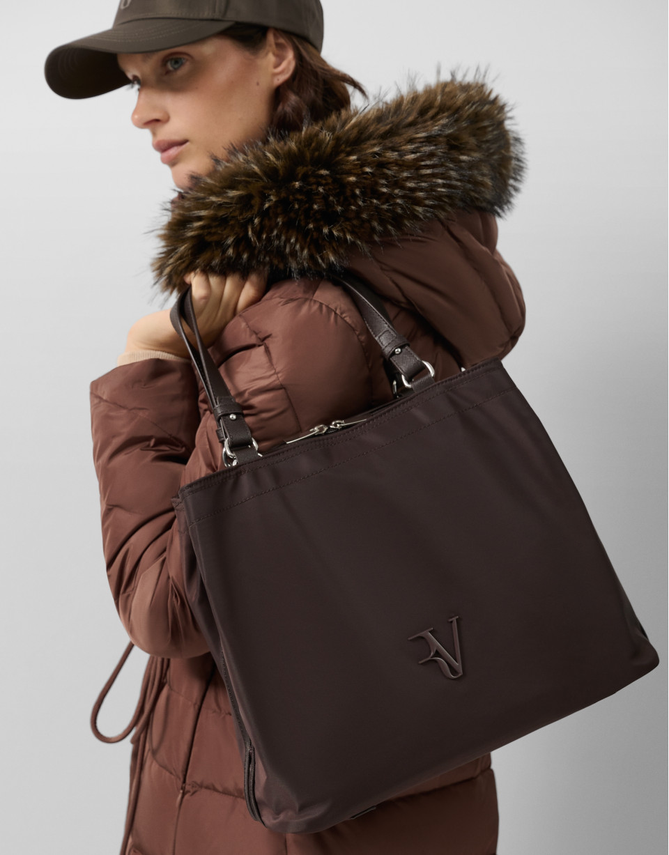 Violet M Hobo Handbag in Brown Nylon - Woman | Roberto Verino