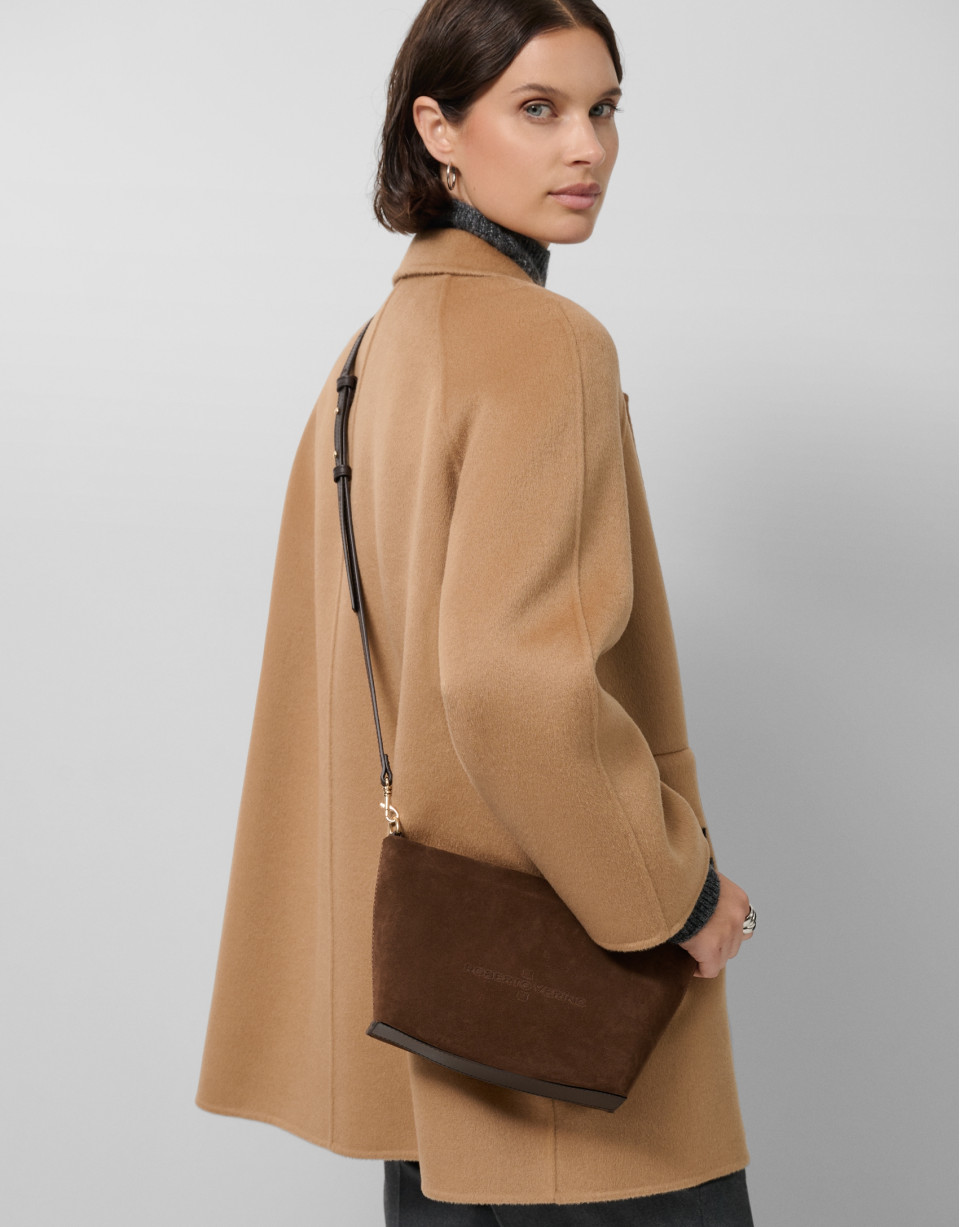 Megan Messenger brown suede shoulder bag | Roberto Verino
