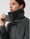 Long coat with a wraparound collar and grey wool | Roberto Verino