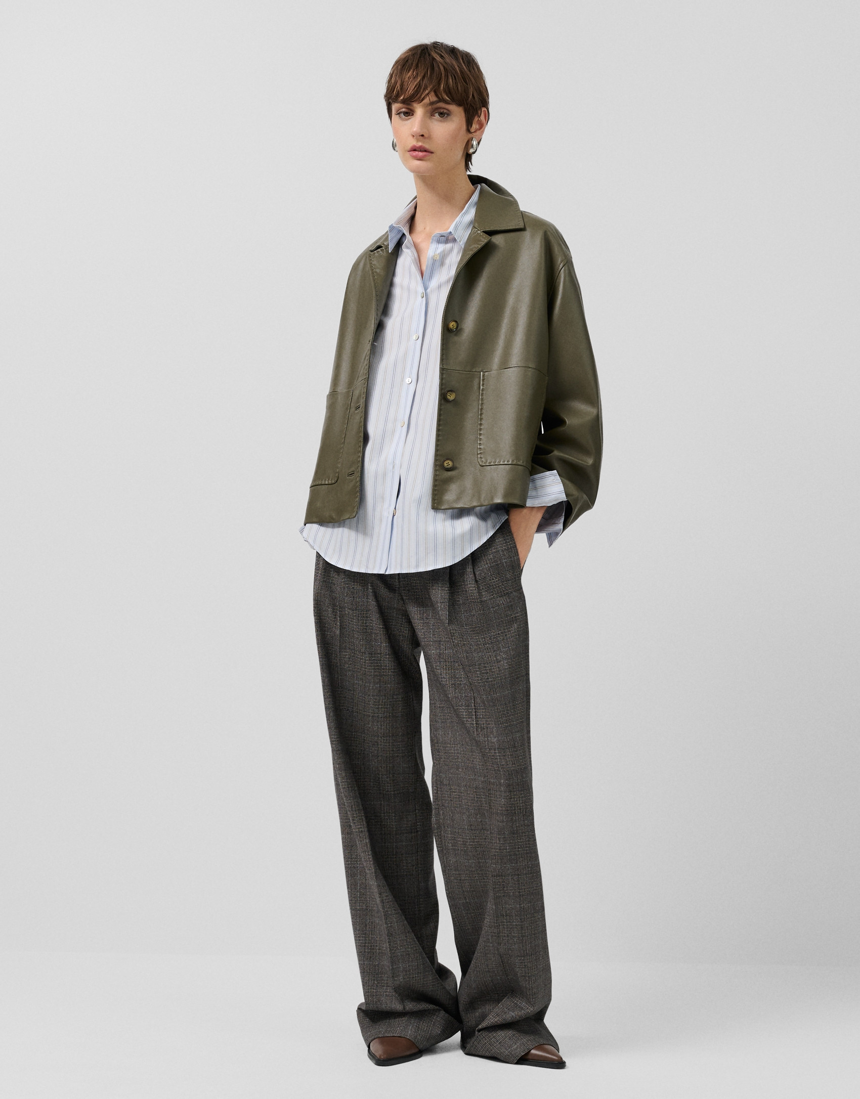 Chaqueta con bolsillos napa verde - Mujer | Roberto Verino